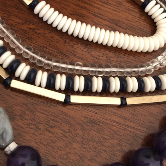 Loft Multistrand Beaded Statement Necklace Navy / Grey / Cream / Gold - Picture 13 of 13